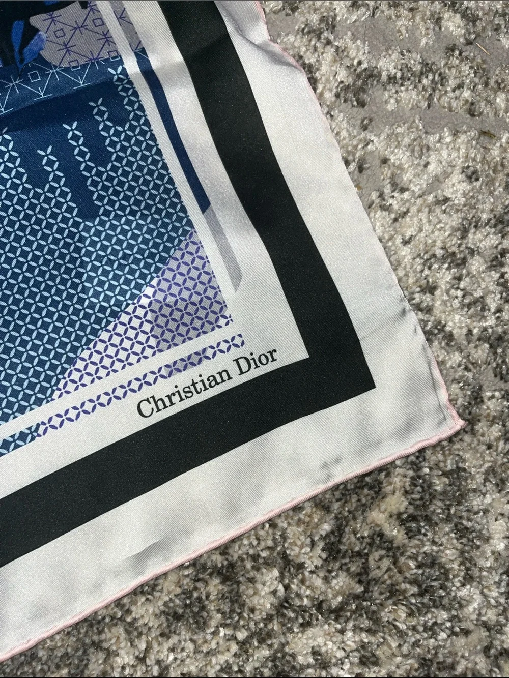 Dior Navy, Royal Blue and White Silk Square Scarf